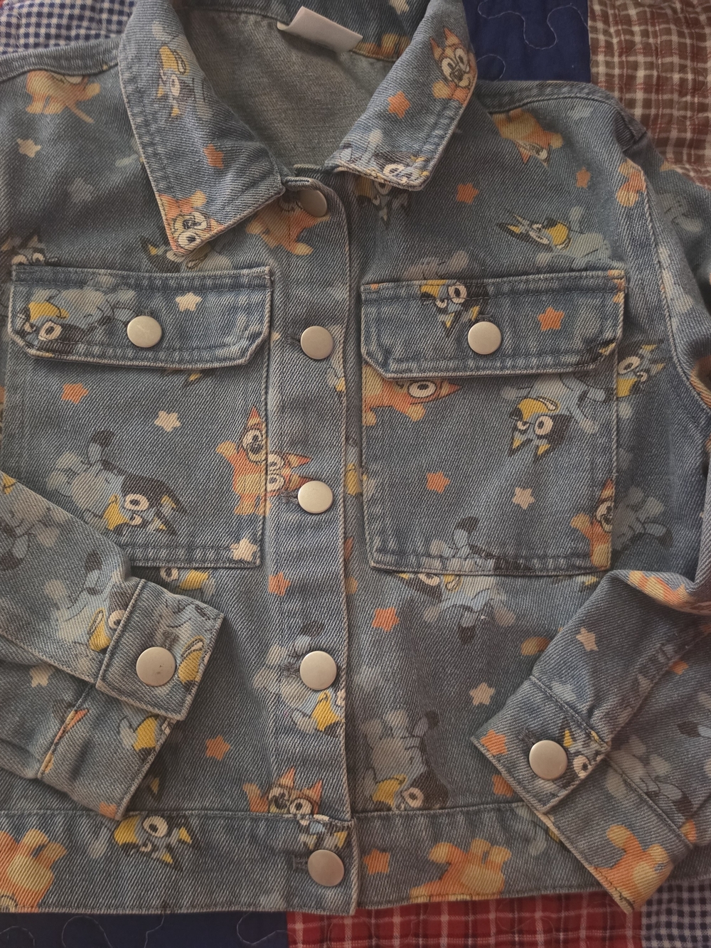 Girls' Bluey Printed Denim Jacket in Blue with Orange & Yellow Accents
